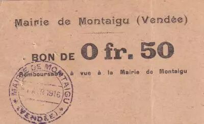 Francia 50 cent. - City Hall Montaigu Vend�e - 01-04-1916