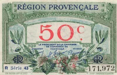 Francia 50 Centimes - Chamber of Commerce - Provence Region - Serial 43