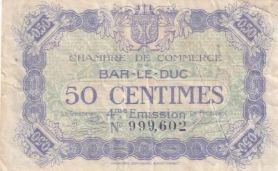 Francia 50 Centimes - Chambre de commerce - Bar-le-Duc - 4�me �mission - 1917