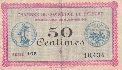 Francia 50 Centimes - Chambre de Commerce - Belfort - S�rie 105 - 06-01-1916
