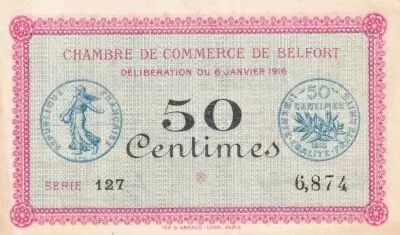 Francia 50 Centimes - Chambre de Commerce - Belfort - S�rie 127- 08-01-1918