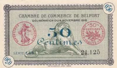 Francia 50 Centimes - Chambre de Commerce - Belfort - S�rie 145 - 04-11-1918