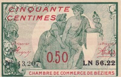 Francia 50 Centimes - Chambre de Commerce - B�ziers - 1916 - S�rie LN 56.22