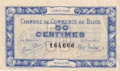 Francia 50 Centimes - Chambre de Commerce - Blois - Loir-et-cher - 16-08-1915 - 164 666