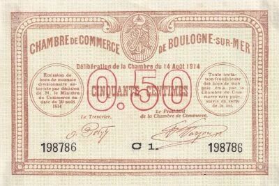 Francia 50 Centimes - Chambre de commerce - Boulogne sur Mer - 14-08- 1914 - S�rie C1