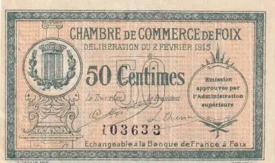 Francia 50 Centimes - Chambre de Commerce - Foix - 1915