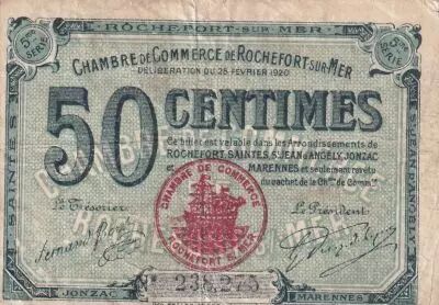 Francia 50 Centimes - Chambre de Commerce - Rochefort sur Mer - 5�me s�rie - 25-02-1920