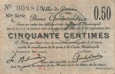 Francia 50 Centimes - City of Douai - 21-09-1914 - Serial A