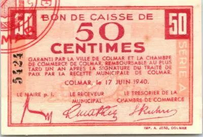 Francia 50 centimes , Colmar Chambre de Commerce, s�rie A