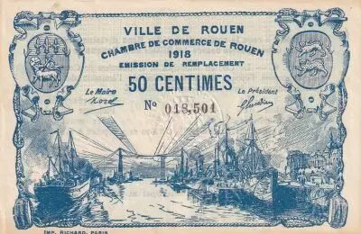 Francia 50 Centimes - Rouen Chamber of Commerce 1916 - VF