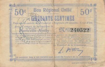 Francia 50 Centimes - Unified Regional Bill - City of Marteville-Attilly