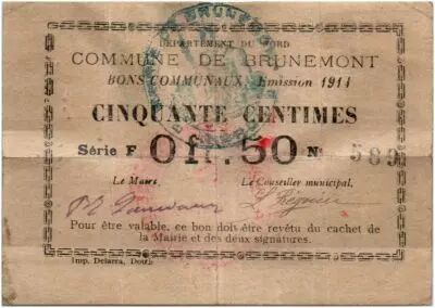 Francia 50 Centimes Brunemont City - 1914
