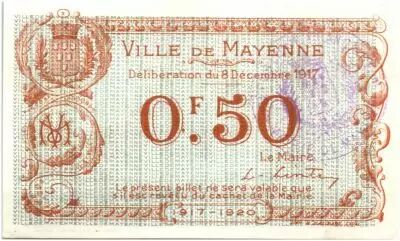 Francia 50 Centimes Mayenne City - 1917