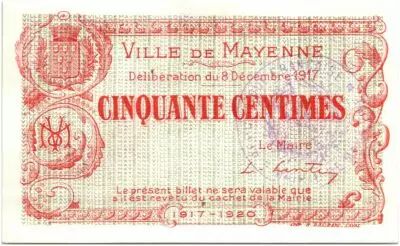 Francia 50 Centimes Mayenne City - 1917