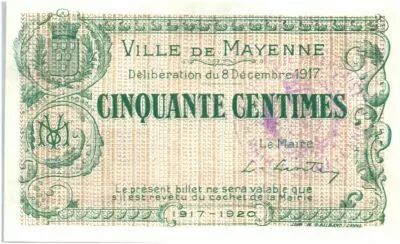 Francia 50 Centimes Mayenne City - 1917
