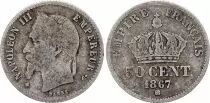 Francia 50 Centimes Napoleon III - 1867 BB Strasbourg - Silver