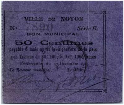 Francia 50 Centimes Noyon City - 1915