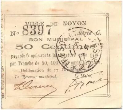 Francia 50 Centimes Noyon City - 1915