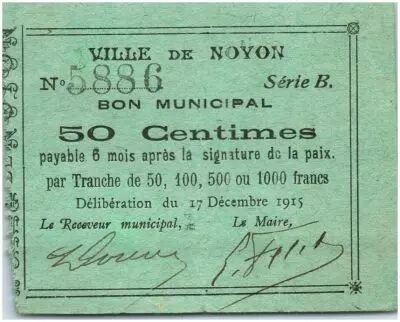 Francia 50 Centimes Noyon City - 1915