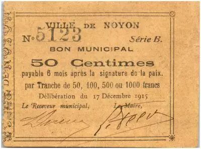 Francia 50 Centimes Noyon City - 1915