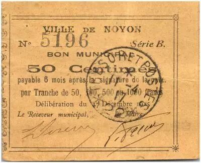 Francia 50 Centimes Noyon City - 1915
