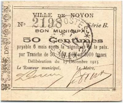 Francia 50 Centimes Noyon City - 1915