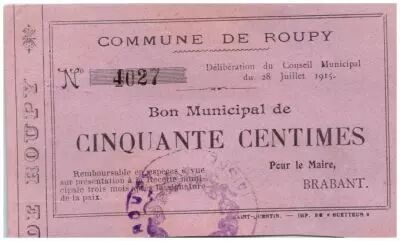 Francia 50 Centimes Roupy City - 1915