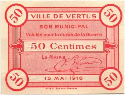 Francia 50 Centimes Vertus City - 1916