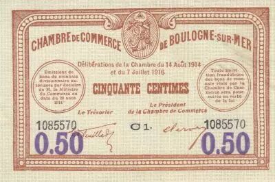 Francia 50 Cents - Boulogne sur Mer Chamber of Commerce- 1914 - Serial C