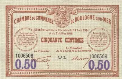Francia 50 Cents - Boulogne sur Mer Chamber of Commerce- 1914 - Serial C