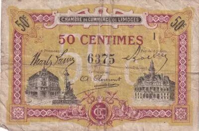 Francia 50 Cents - Chamber of Commerce -  Limoges - 1918 - S�rie I