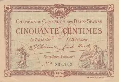 Francia 50 Cents - Chamber of Commerce - Deux-S�vres - 10-07-1916 - Serial 888