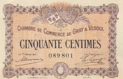 Francia 50 Cents - Chamber of commerce - Gray and Vesoul - 04-10-1915 - Serial 089