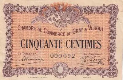 Francia 50 Cents - Chamber of commerce - Gray and Vesoul - 04-10-1915