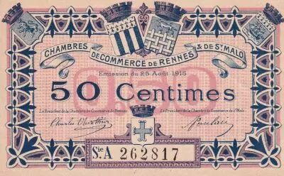 Francia 50 Cents - Chamber of commerce - Rennes - 1915 - S�rie A