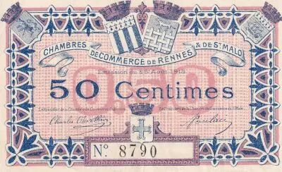 Francia 50 Cents - Chambre de commerce de Rennes et Saint-Malo - 1915 - P.105-1