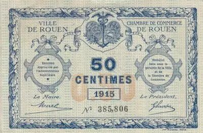 Francia 50 Cents - Chambre of commerce - Rouen - 1915 - Serial 385