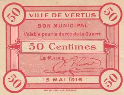 Francia 50 Cents - City of Vertus - 15-05-1916
