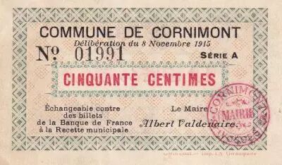 Francia 50 Cents - Cornimont- 1915 - Serial A - P.88-11