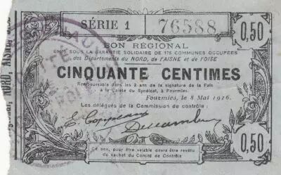 Francia 50 Cents - Fourmies - Regional Coupon  - 08-05-1916 - Serial 1