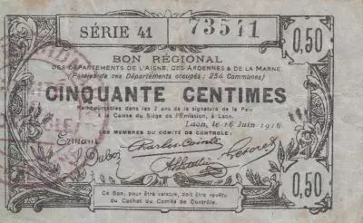 Francia 50 Cents - Laon - Regional Coupon - 16-06-1916 - Serial 41