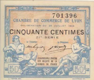Francia 50 Cents - Lyon - Chamber of Commerce - 29-07-1920 - Twenty-first  Serial