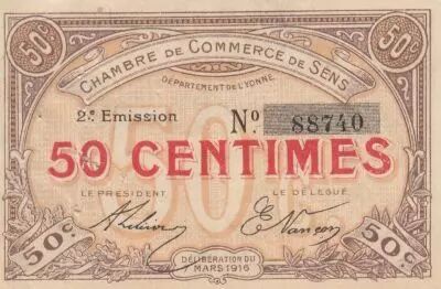 Francia 50 Cents - Sens - Chamber of Commerce - 07-05-1916 - Second Serial