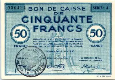 Francia 50 F , Colmar Chambre de Commerce, s�rie A