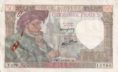 Francia 50 Francs - Jacques Coeur - 02-10-1941 - Serial Y.129 - P.93