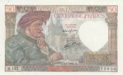 Francia 50 Francs - Jacques Coeur - 08-01-1942 - Serial H.157