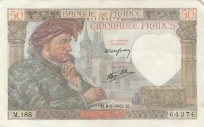 Francia 50 Francs - Jacques Coeur - 08-01-1942 - Serial M.165