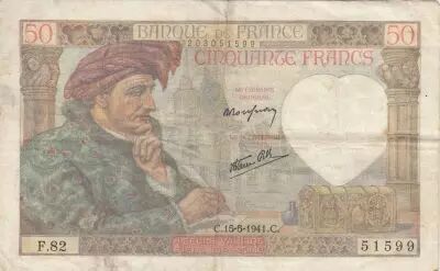 Francia 50 Francs - Jacques Coeur - 15-05-1941 - Serial F.82