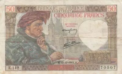 Francia 50 Francs - Jacques Coeur - 18-12-1941 - Serial E.142