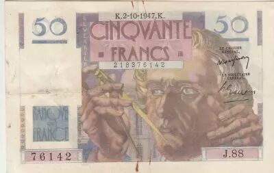 Francia 50 Francs - Le Verrier - 02-10-1947 - Serial J.88